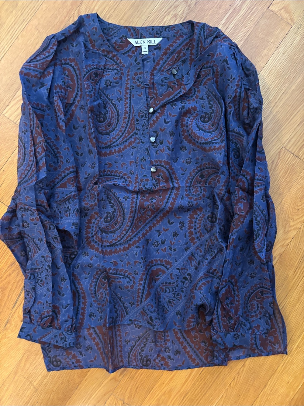 Alex Mill Navy and Rust Paisley Sheer Button-Front Blouse